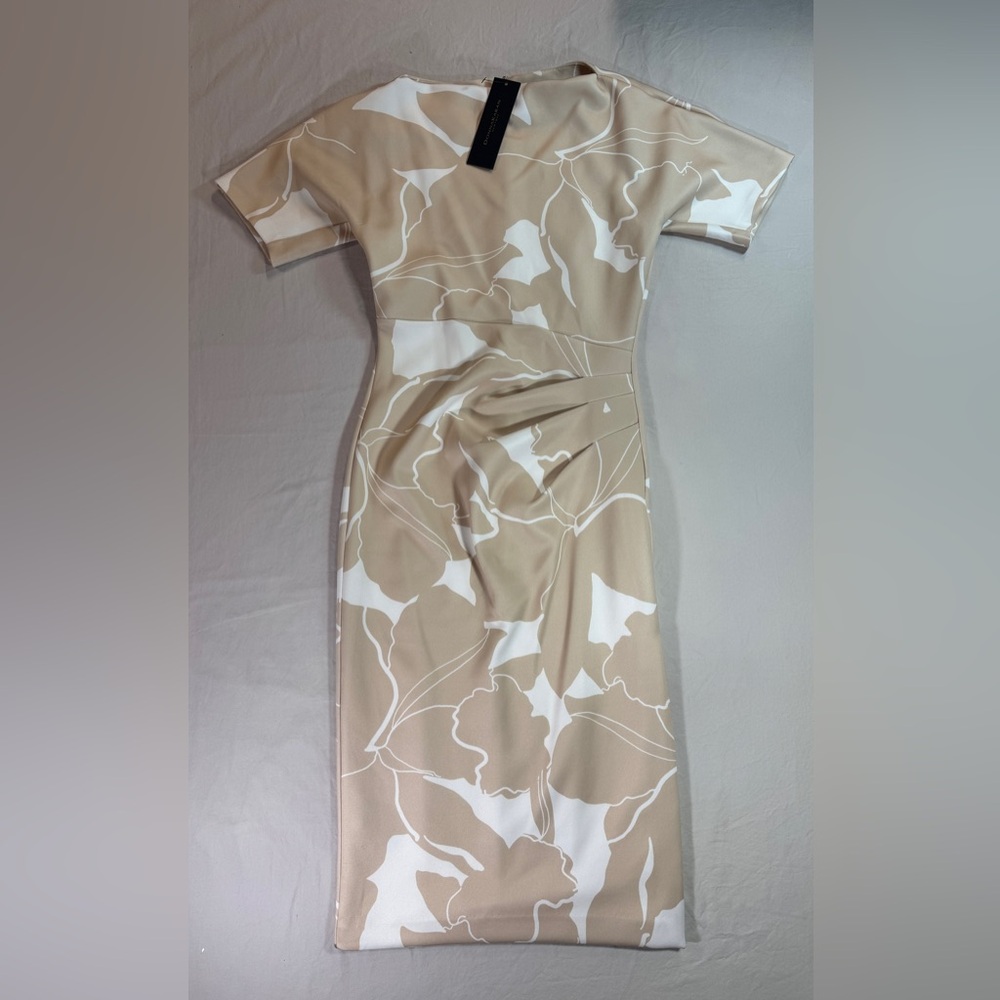 NWT Donna Karan New York Water Color Print Midi Sheath Dress Floral Beige 2 - Picture 1 of 10